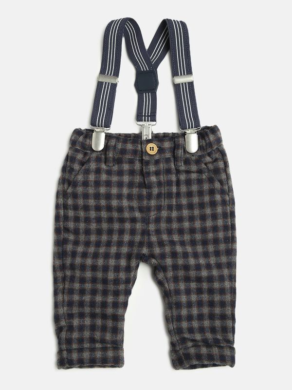 Flannel Long Trousers With Suspenders-Check Pattern image number 0